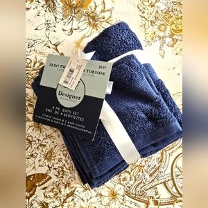 Designer Workshop 4 pack Navy Blue Bath Towel Set Cotton Soft